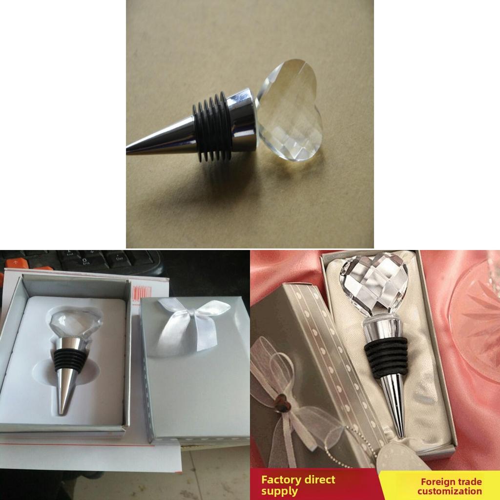 Crystal Heart Wine Stopper With Geometric Design For Wedding Celebration Gift