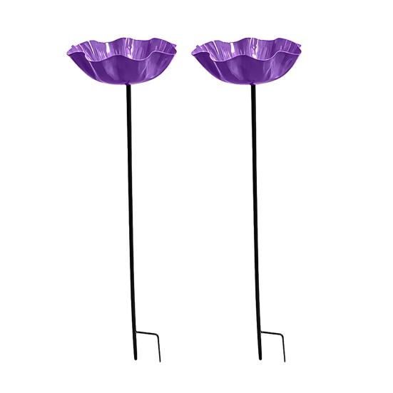 2Pcs Metal Flower Garden Stakes, Decorative Bird Bath, Outdoor Bee Watering Station, Flower Design Water Feeder Bath Bowl for Bees Butterflies