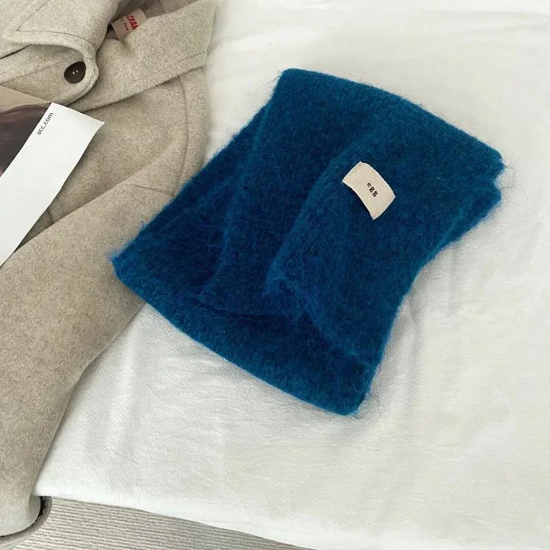Winter Mohair Scarf Women Luxury Cashmere Scarves Thicken Warmer Soft Pashmina Shawls Wraps Female Pure Color Knitted Long Scarf