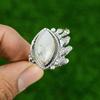 Natural Rainbow Moonstone Gemstone Promise Adjustable Ring 925 Sterling Silver