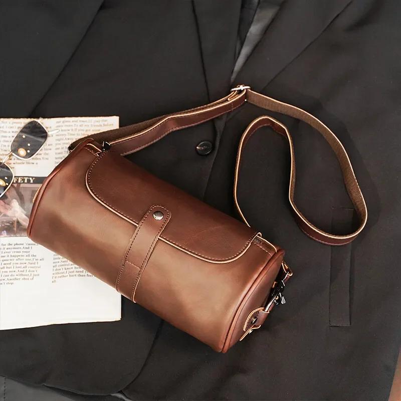 Retro Fashion Crossbody Bags Women Bucket Shoulder Bags Barrel Shaped Shoulder Messenger Bag Luxury Men s Crossbody Bag Handbags коричневый