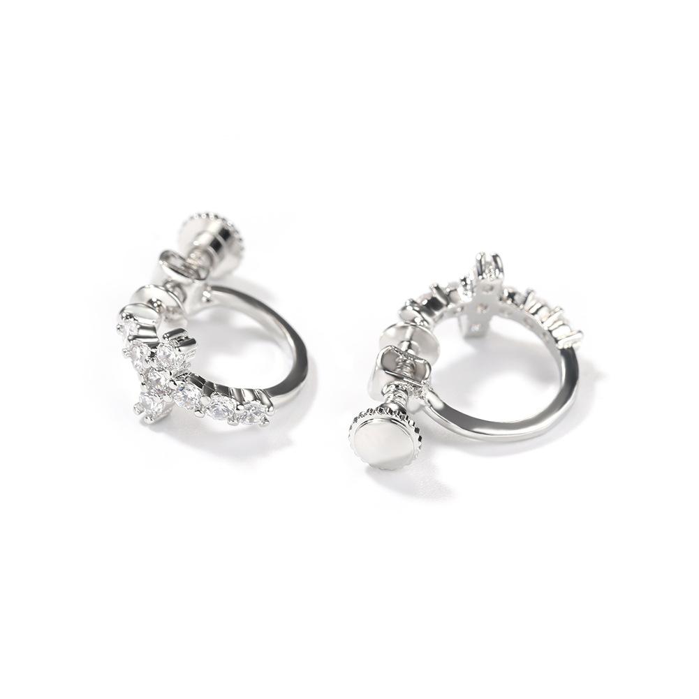 Classic Hip-hop Simple Men's Stud Earrings Personalized Black Spiral Buckle Cross Earrings 5A Zircon Ear Jewelry