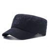 European and American men's pure cotton flat top hat, letter embroidery cap, sports outdoor visor, military hat