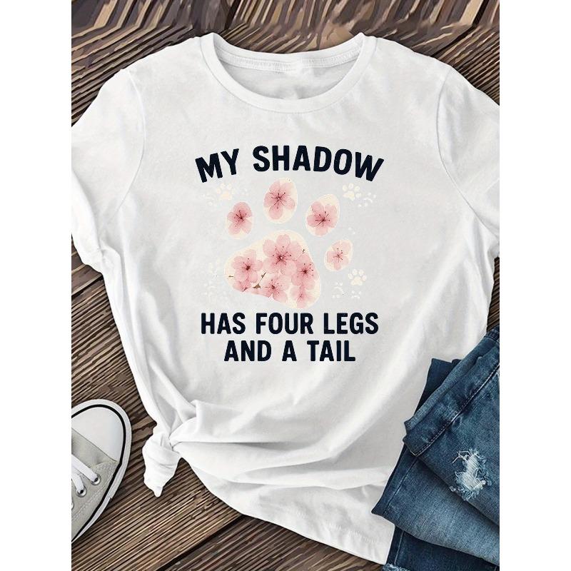 Women Cat Paw Print T-Shirt Round Neck Short Sleeve Loose Casual Summer Top