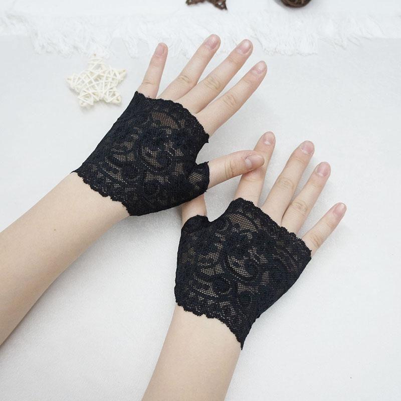 

Summer Lace Short Gloves Scar Covering Tattoo Sun Protection UV Gloves Ugly Fingerless Gloves Hip Hop Ins 17-Black -10cm All yards