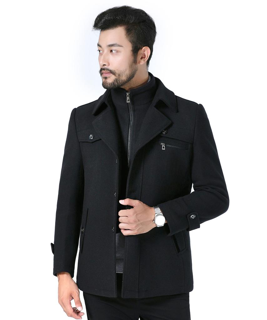 Autumn and Winter Business Leisure Thickened Woolen Coat Men's Middle-aged and Elderly Cotton Jacket Jacket Double Neck Woolen Coat