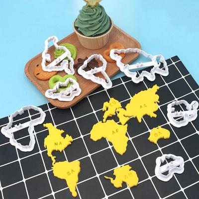 Formine per Biscotti Forma Sette Continenti Stampi Mappa del Mondo 3D in Plastica Timbro per Biscotti Stampo per Torta Fondant Fai-da-te Strumenti per Pasticceria