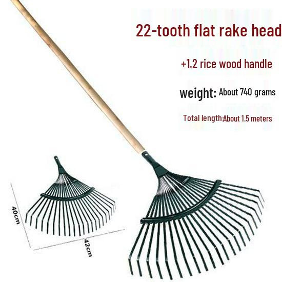 Garden Rake with Long Wooden Handle for Lawn and Leaves
