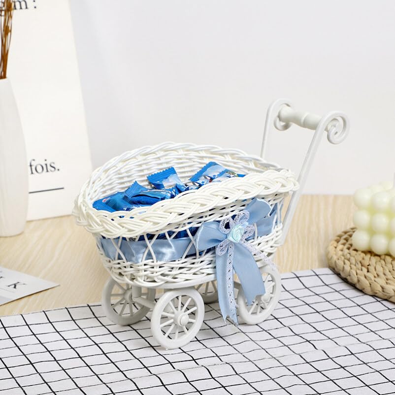 Party Woven Baskets Woven Flower Rattan Candy Basket Baby Stroller Basket Baby Shower Carriage Stroller Centerpiece Stroller Carriage Centerpiece