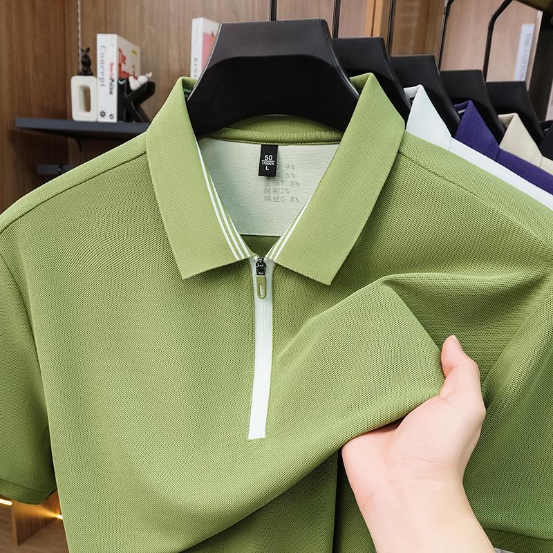 Men's Trendy Breathable Zippered Lapel T-shirt - Short-Sleeve Casual Top