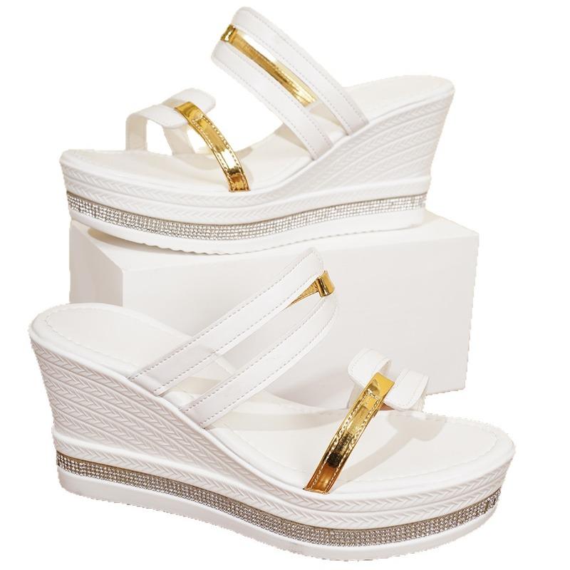 Women's Wide Width Platform Sandals, Roman Style Wedge Heel Slides, European Summer Slippers for Women