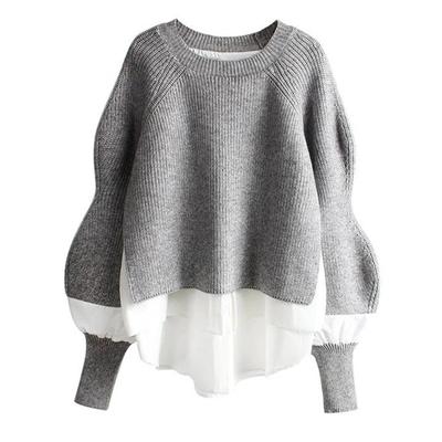 Women's Sweater Patchwork Shirt Fake Two-piece Knitted Top