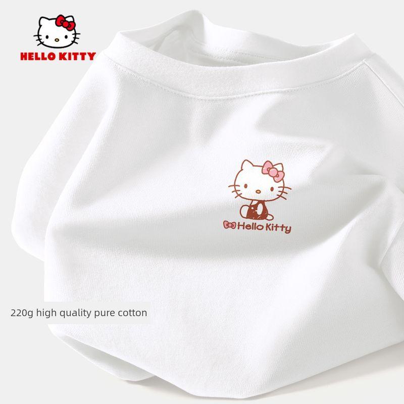 Hello Kitty Girls' Short-Sleeved T-Shirt Summer Pink Children's Base Shirt Pure Cotton Heavyweight Girls' Summer Top