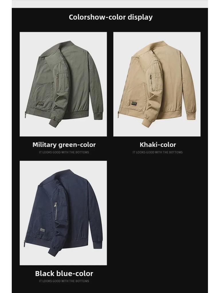 Men’s Spring/Autumn Baseball Cotton Jacket – Loose Fit, Casual Workwear, Functional Design, Large Sizes Available.