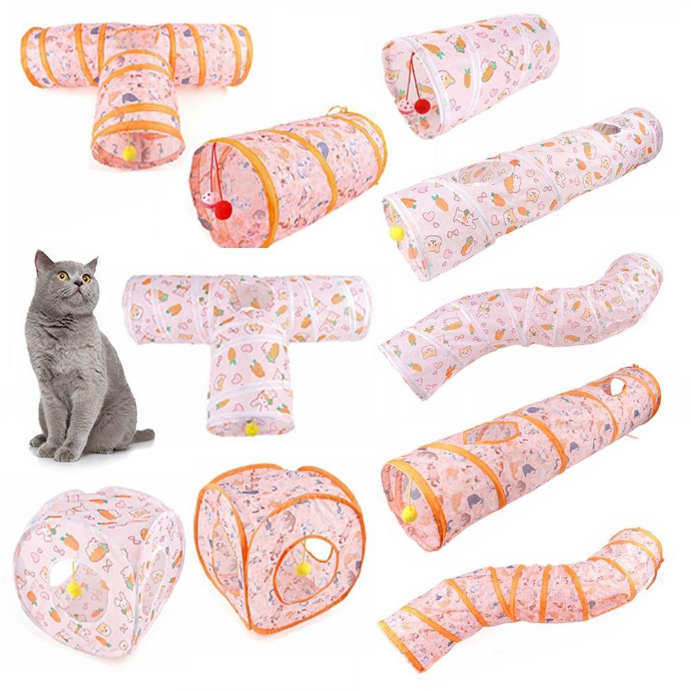 Cartoon Polyester+Steel Wire Cat Tunnel Tube Foldable Training Interactive Cat Nest Breathable Cat Maze Tunnel Rabbit