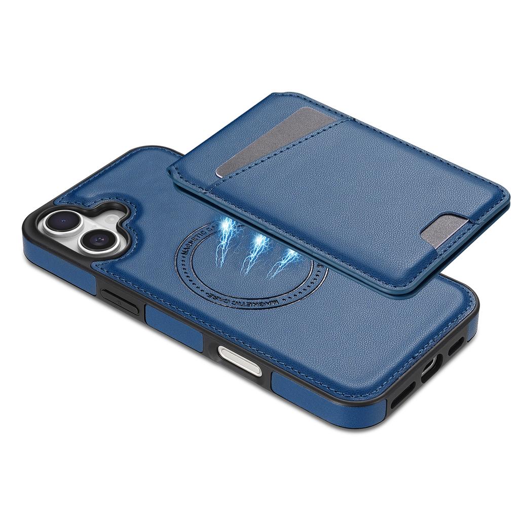 For iPhone 16 Case Compatible with MagSafe Detachable Card Holder Kickstand Leather Phone Back Cover