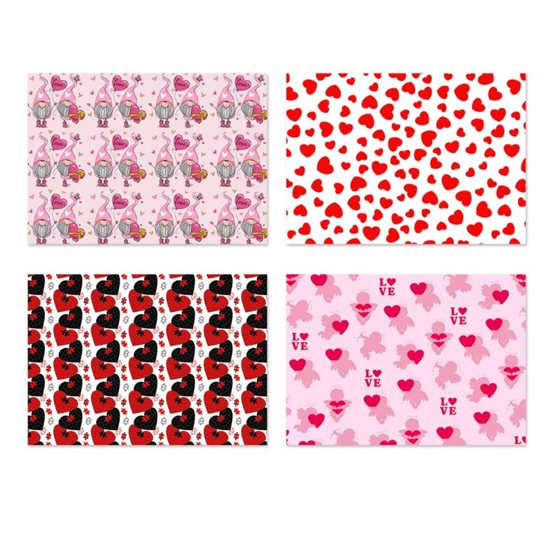 4Pcs Valentine's Day Wrapping Paper Set Love Heart Print Wrapping Paper for Birthday Wedding Anniversary Gift Packaging