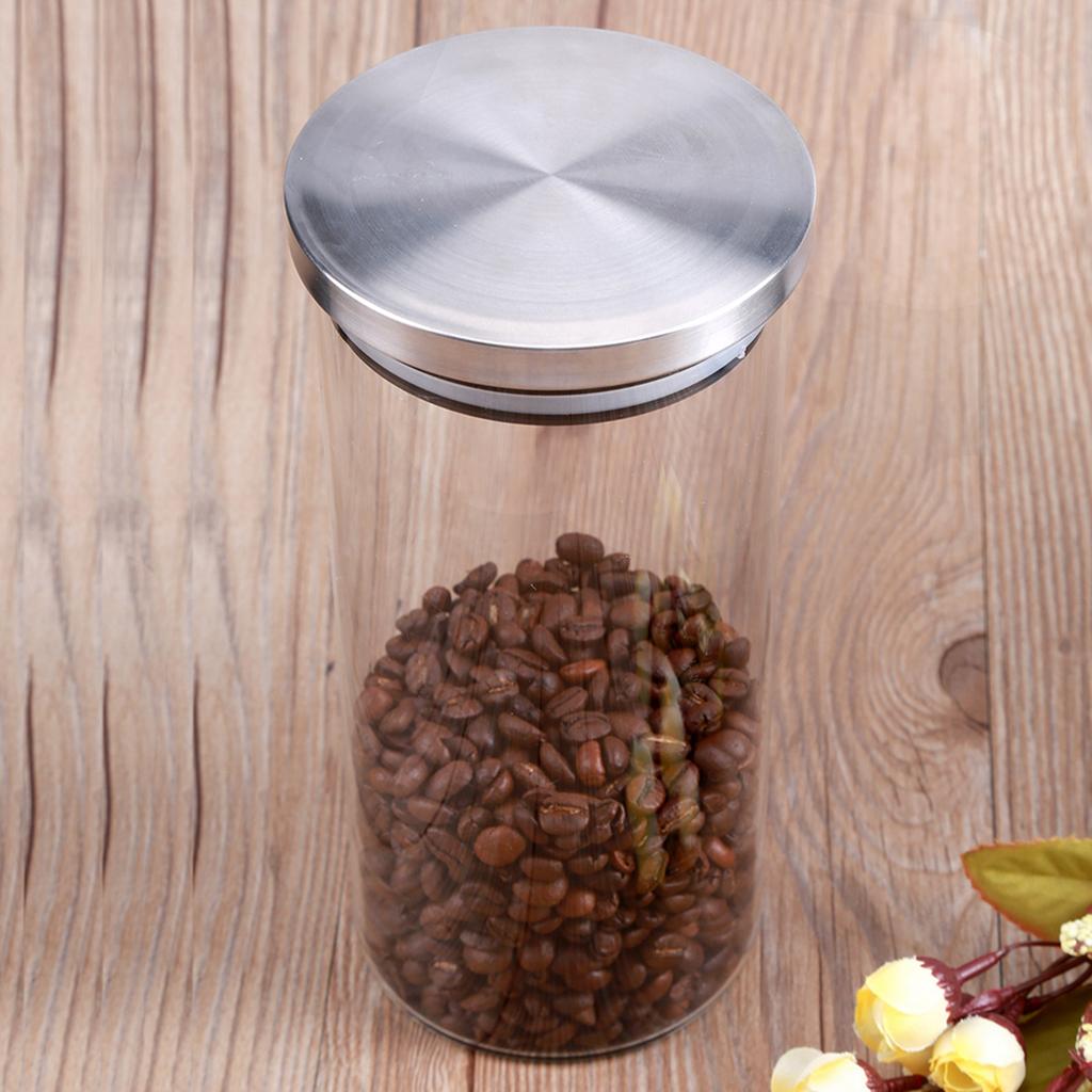 1000ml glasförvaringsburk kaffebönor köksmatbehållare rostfritt stållock
