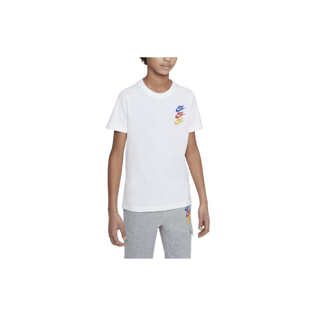 Nike Sportswear Standard Issue Letter Round Neck Casual Short Sleeve Kids Tops White FJ5391-100
