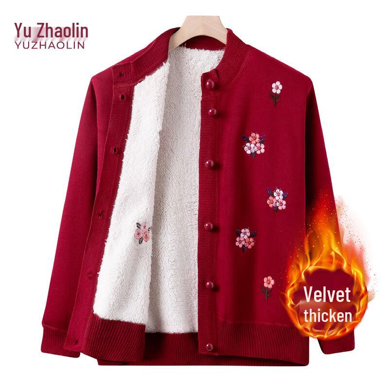 

YUZHAOLIN Elderly Women s Plus Velvet Knitted Cardigan