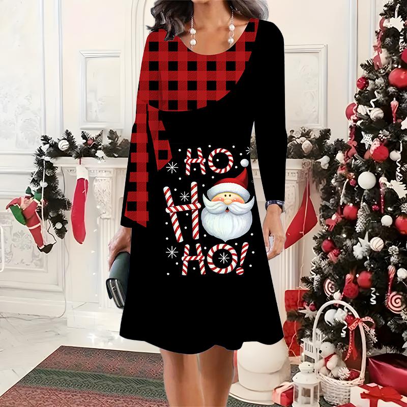 2025 Autumn & Winter Women's New Casual Crew Neck Dress 3D Christmas Pattern Ideal Halloween Christmas Gift
