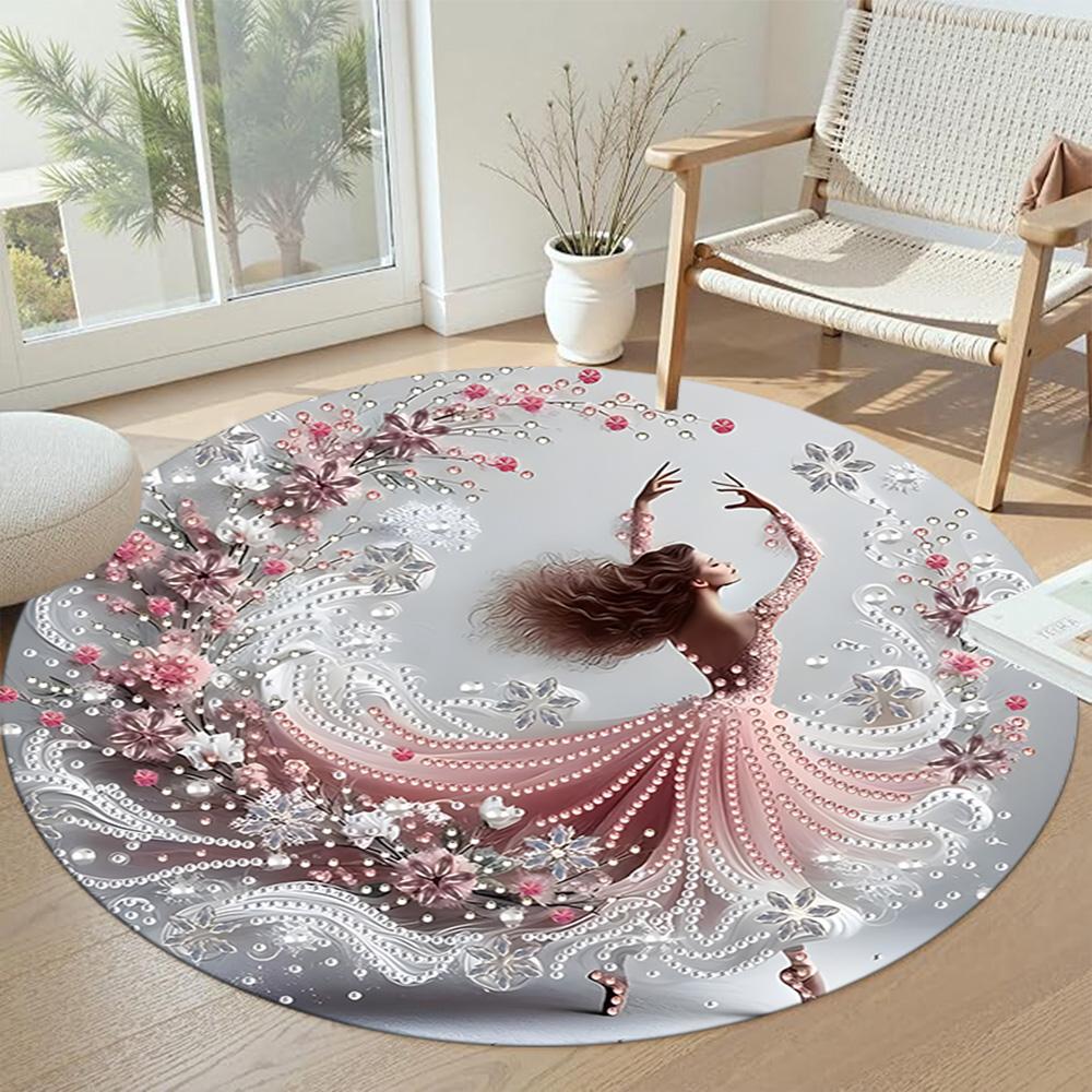 Girl Round Area Rug Suitable for Study Room Playrooms Bedrooms Foyer Antislip Round Carpet Decorate Offices Gift for Festivals