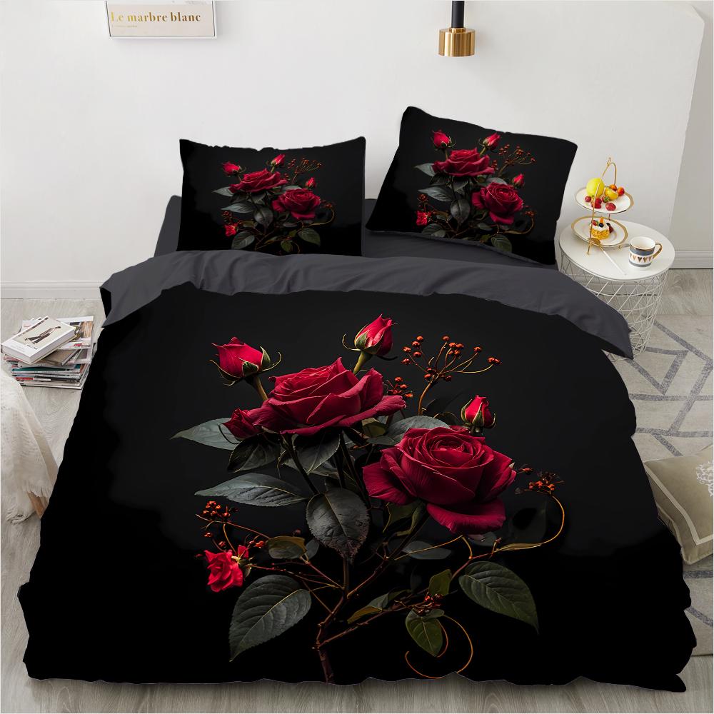 Colorful Rose 3D Printed Pattern 3pcs Single Double Queen Quilt Cover Pillowcase Bedding Set