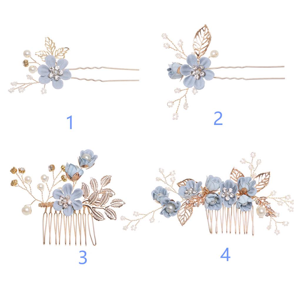 New Arrival Luxury Blue Flower Hair Combs Headdress Prom Bridal Wedding Hair Pin Gold Color Leaves Hair Jewelry Hair Accessories
