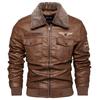 Men's Leather Jacket Men's Autumn and Winter Lapel Fleece Trend Motorcycle Leather Jacket Men's