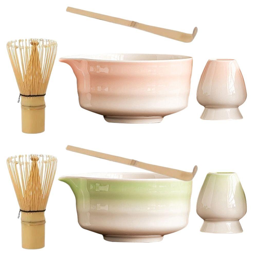 4PCS Food Grade Japanese Matcha Tea Set Bamboo Ceramic Japanese Chasen Matcha Whisk  Stirring