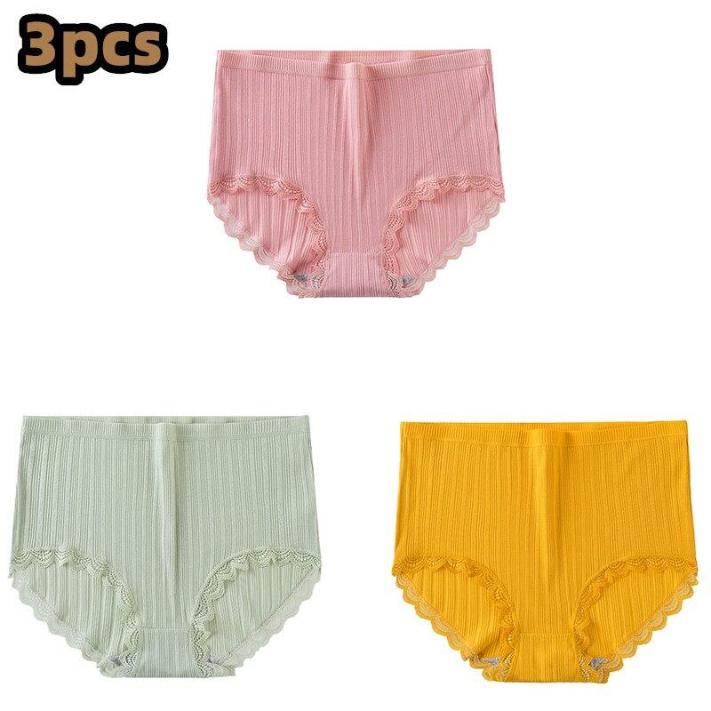3 Pcs/lot Women's Underpants Soft Cotton Panties Girls High Waist Briefs Striped Panty Sexy Female Underwear Big Size M-XXL