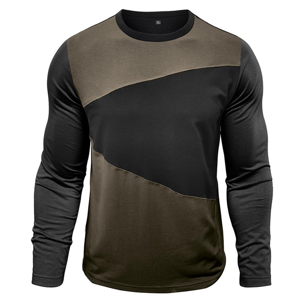 Men'S Round Neck Contrasting Loose Casual Long Sleeved Shirt