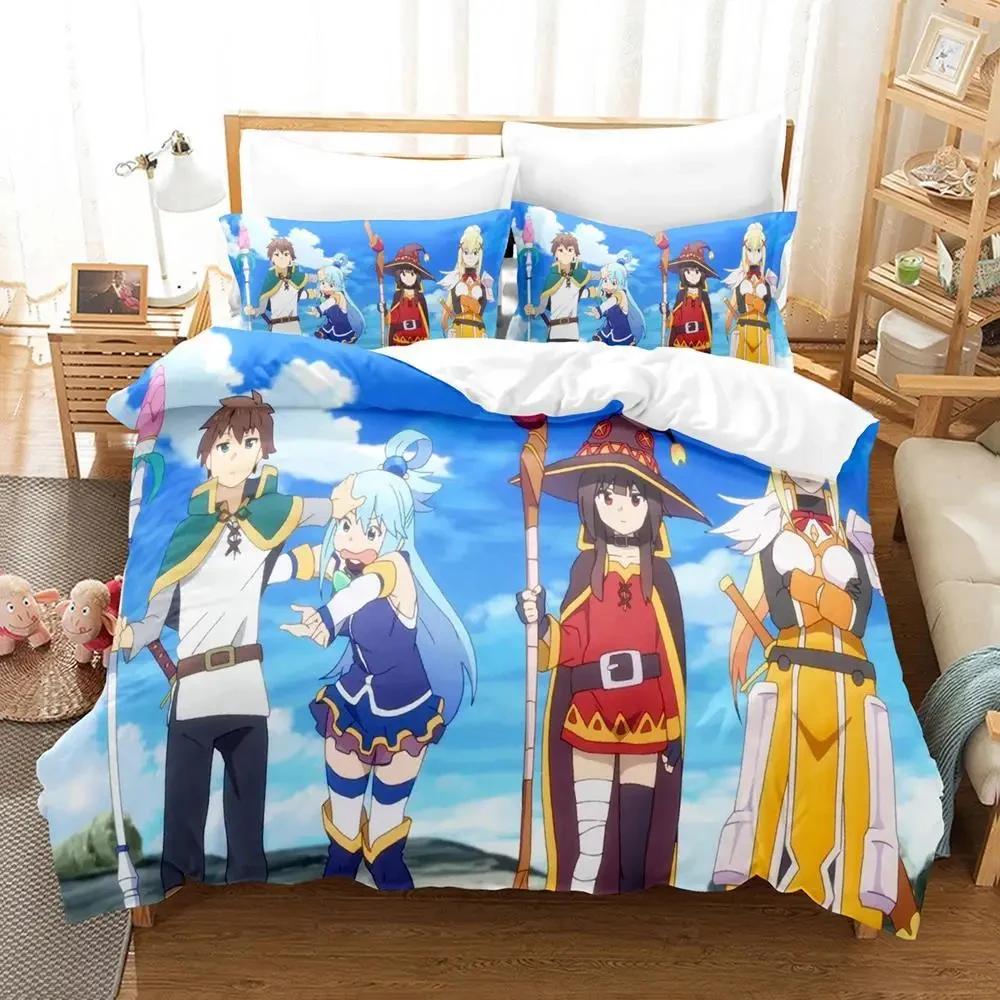 KonoSuba 3D Kawaii Cartoon Anime Duvet Cover Set for Adults Boys Bedroom 2 Person 3 Piece Bedding Set  Duvet Cover Bed Set