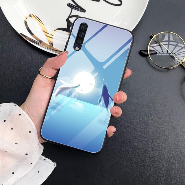 

Роскошный чехол для телефона Samsung Galaxy A71 A72 A70 A73 A53 A13 5g A03 A22 A21s A03 Core A42 A52, стеклянный чехол с изображением Кита в стиле аниме For Samsung A12