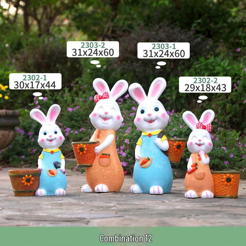 Outdoor Cartoon Rabbit Garden Decoration - Animal Flower Pot Sculpture for Kindergartens and Courtyards