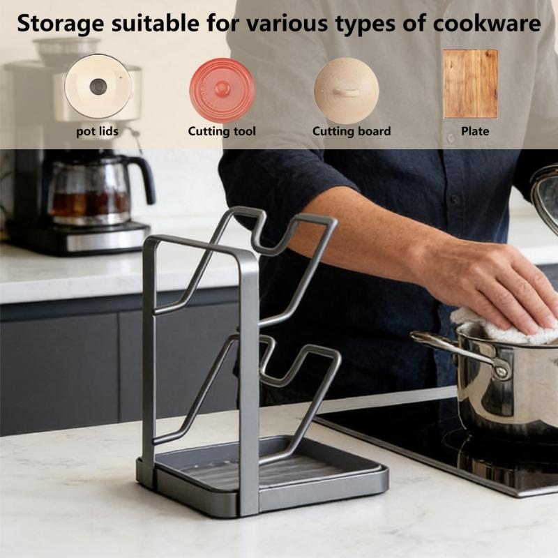 Double Deck Kitchen Organizers for Pot Covers and Cutting Boards with Suction Base for Easy Setups and Space Saving