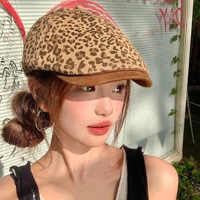 Vintage Leopard Newsboy Cap Flat Painter Cap Trend Leopard Print Beret  Spicy Girls