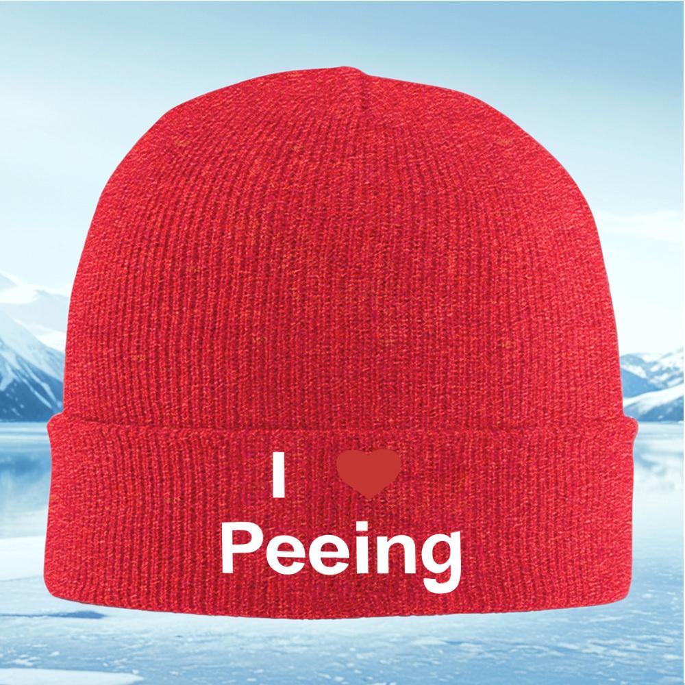 

I love PEEING heart design Men Women Unisex Knitted Hat Beanie Pullover Cap Winter Thermal Warm Christmas Outdoor Cycling Hiking