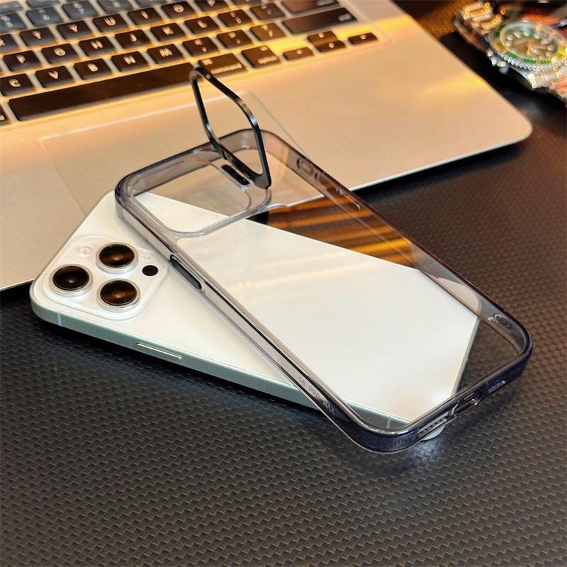 

Роскошная металлическая подставка для камеры чехол для телефона iPhone17 16 E 15 14 13 12 Pro Max Plus Samsung S22 23 24 25 Ultra Простая полупрозрачная ледяная задняя крышка Samsung S25 Edge