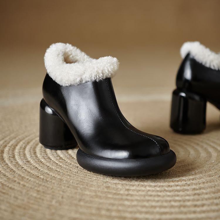 Fashion New Autumn Winter Split Leather Women Pumps Shoes for Women Fashion Round Toe Warm Fur Shoes Zaptos Mujer The Red High Heels