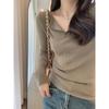 Temperament v-neck knitted sweater women's high-end sense slim-fitting inner base sweater autumn and winter pure desire versatile top