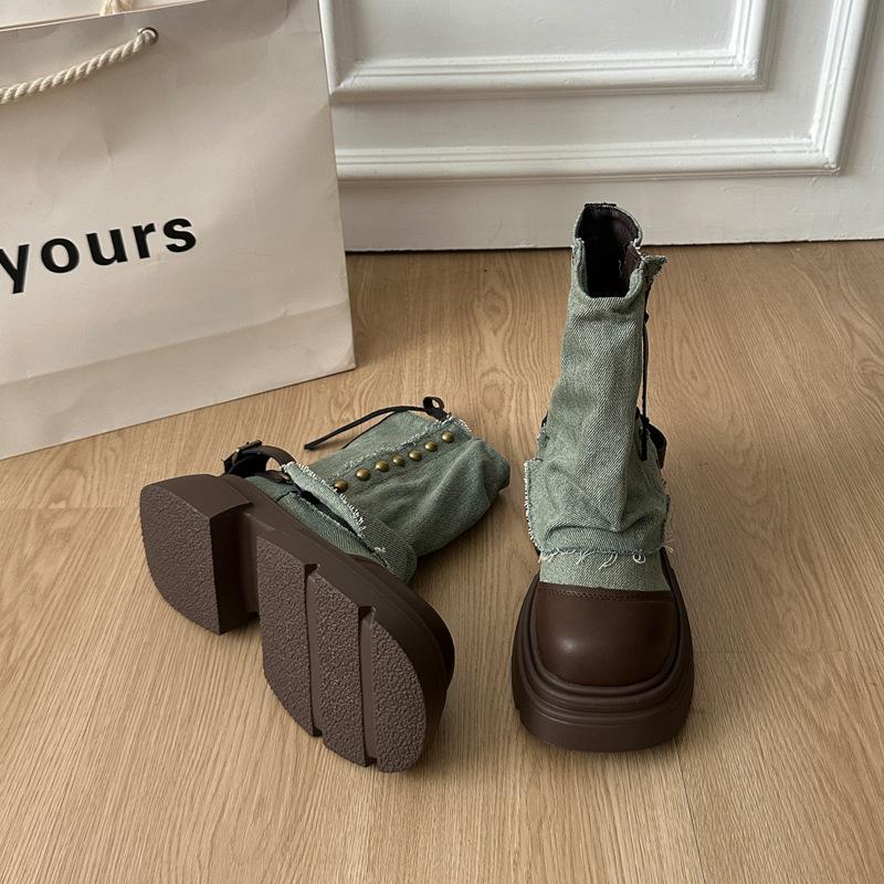 

Thick-soled trouser boots women s 2025 new autumn and winter western cowboy short boots grassland British style Martin boots high heel thick heel 35 зелёный