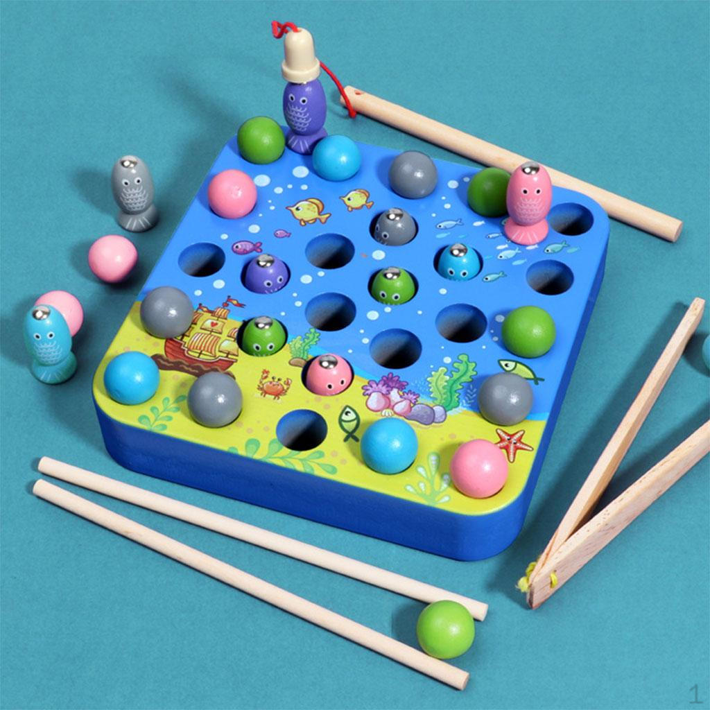 3 in 1 Fishing Hands Brain Training Wooden Fine Motor Skill Toy Preschool Gift for Toddlers