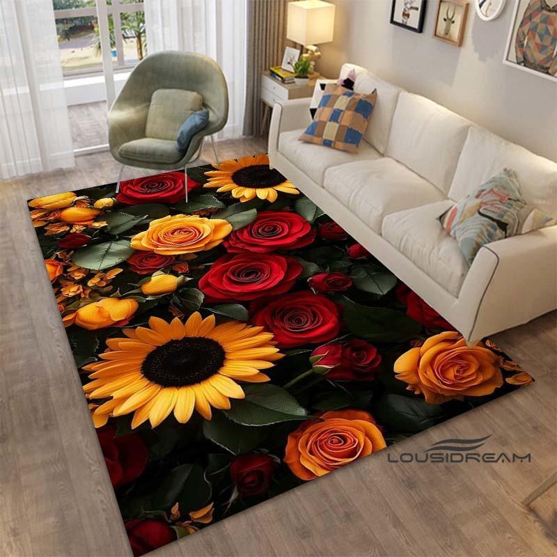 Sunflower Tulip Field Rug for Living Room, Bedroom, Coffee Table, Modern Non-slip Home Decor Area Rugs Customizable