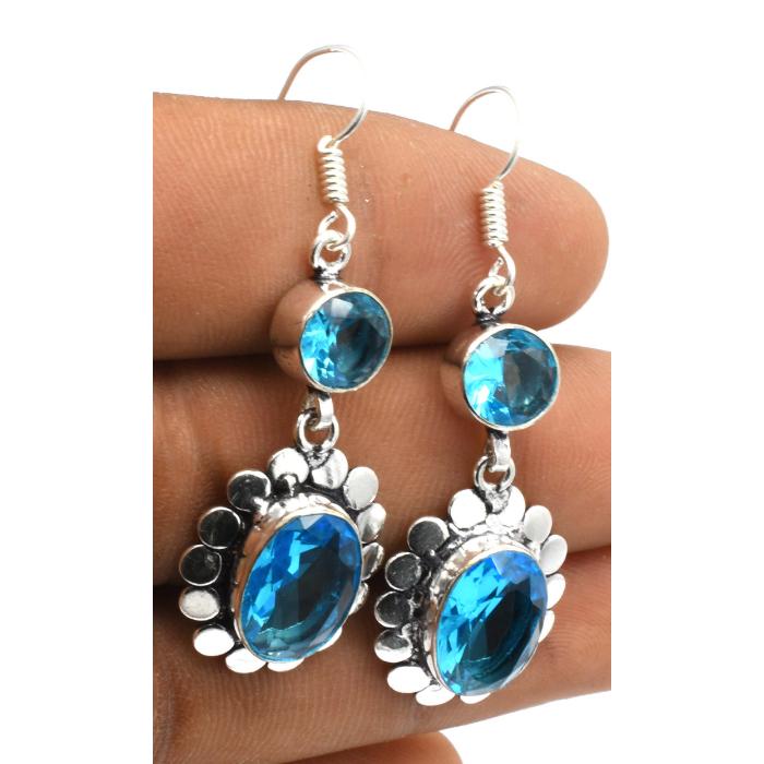 Blue Topaz Gemstone Ethnic Handmade Drop Dengle Earring Jewelry ER 127