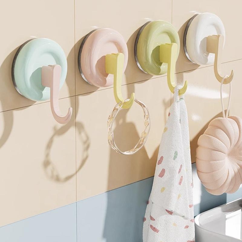4Pcs Reusable Round Vacuum Suction Cup Hook Colorful Seamless Wall Hanger Accessories Punch-Free Door Hooks Toilet