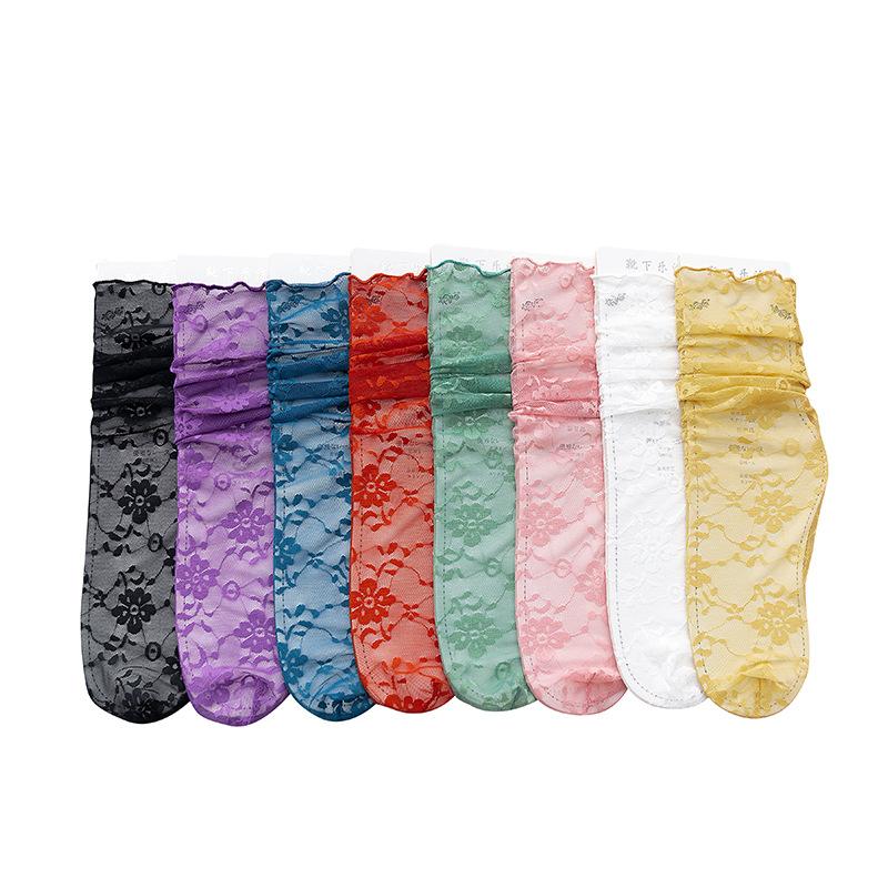 Spring and Summer Lace Flower Women's Stockings Fashion Mesh Stockings Pile Stockings Mid-Calf Stockings