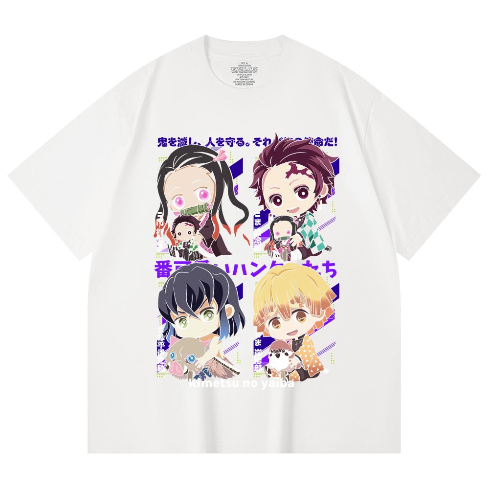230 Gsm 100% Cotton Demon Slayer V80 Hashiras Chibi Print Unisex Heavy Cotton T Shirt
