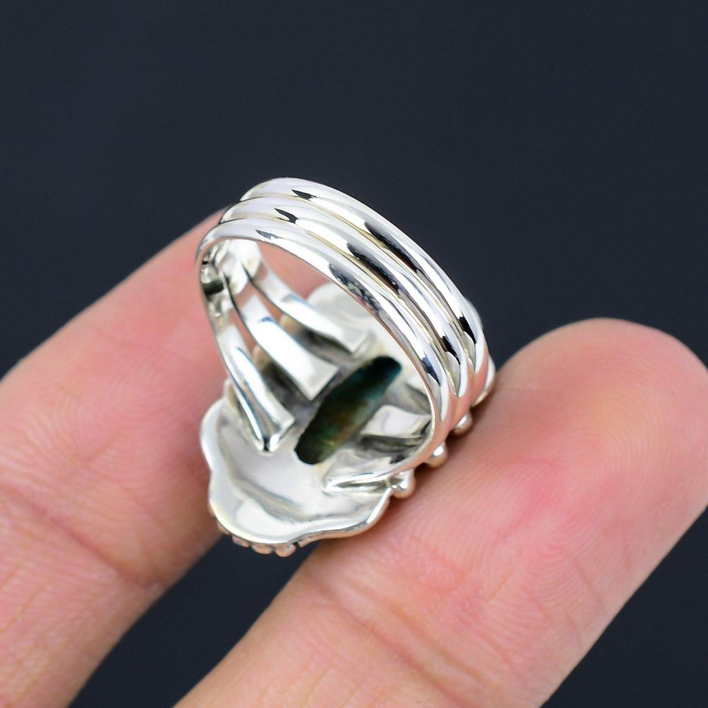 Natural Turquoise Gemstone 925 Sterling Silver Trio Shank Beaded Ring For Women & Girls