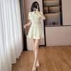 Modern Chinese Two-Piece Set: Cheongsam Dress and Shorts with Frog Button